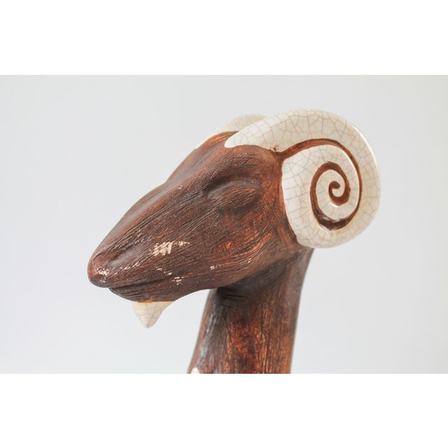 Brown Mid-Century Ceramic Pottery Ram Figure For Sale - Image 8 of 12