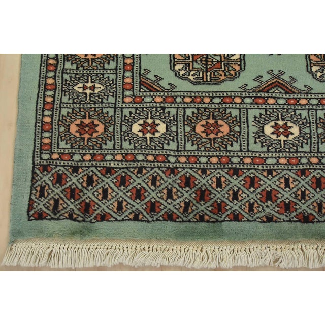 Green Bokhara Rug 3’2” X 5’2” Green Wool Tribal Hand-Knotted Oriental Carpet For Sale - Image 8 of 11