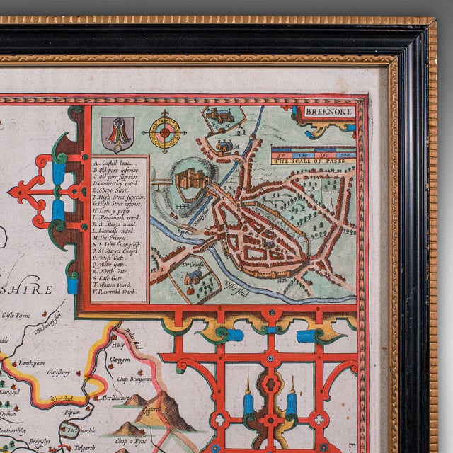 Antique Map of Breconshire, English, Framed, John Speed, Dual Sided, Circa 1627 For Sale - Image 6 of 12