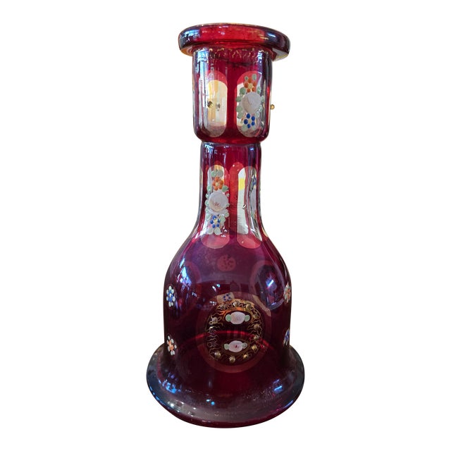 Antique Bohemian Glass Moser Jeweled Hookah Bottle For Sale