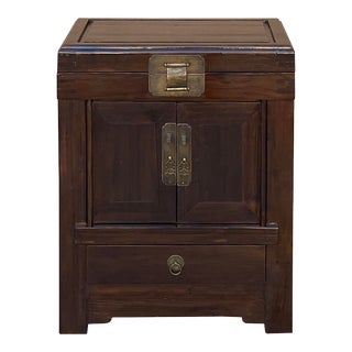 Chinese Brown Top Open Metal Hardware End Table Nightstand For Sale