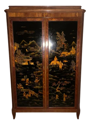Mid-20th Century Two-Door Chinoiserie Decorated Armoire. France, 1940's.