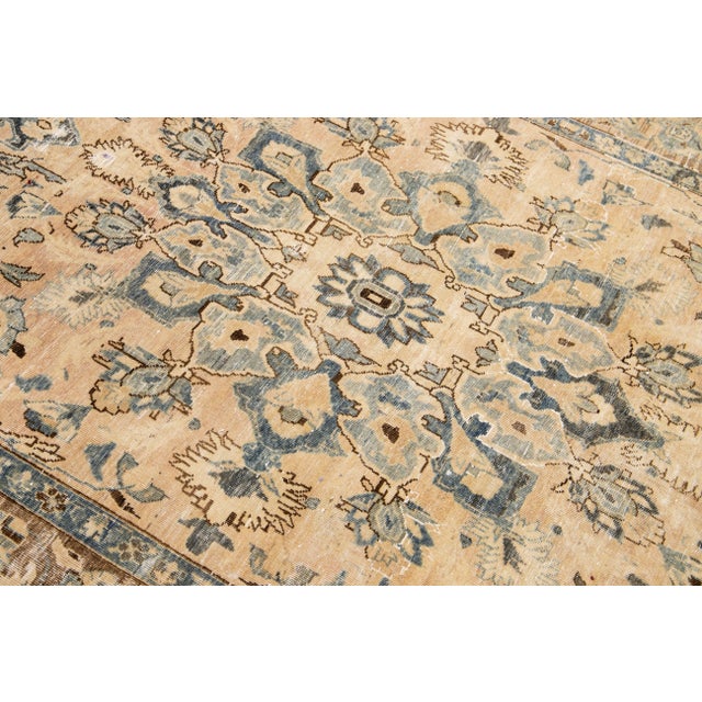 Vintage Distressed Handmade Medallion Beige Wool Runner For Sale In New York - Image 6 of 9