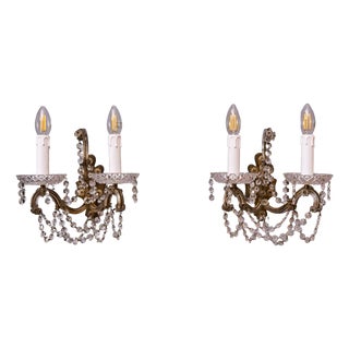 Wall Lamps with Crystal Trimmings, Set of 3 For Sale
