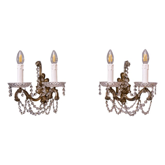 Wall Lamps with Crystal Trimmings, Set of 3 For Sale
