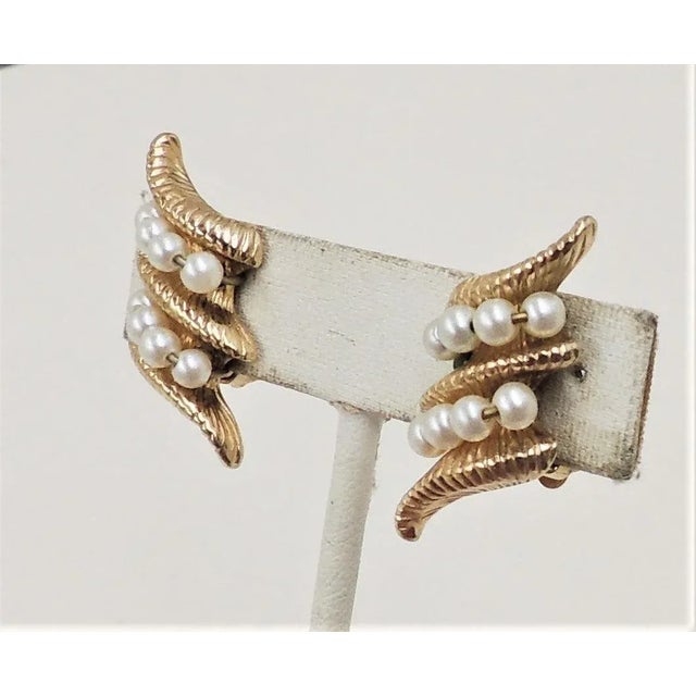 Metal Vintage 1964 Napier Book Piece Faux-Pearl Clip Earrings- 2 Pieces For Sale - Image 7 of 9