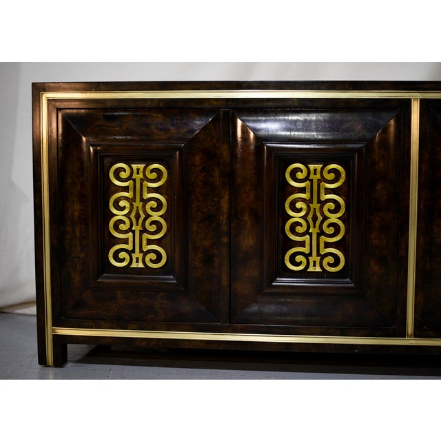Wood 1970s Vintage Mastercraft William Doezema Burled Amboyna Wood and Brass Credenza For Sale - Image 7 of 11