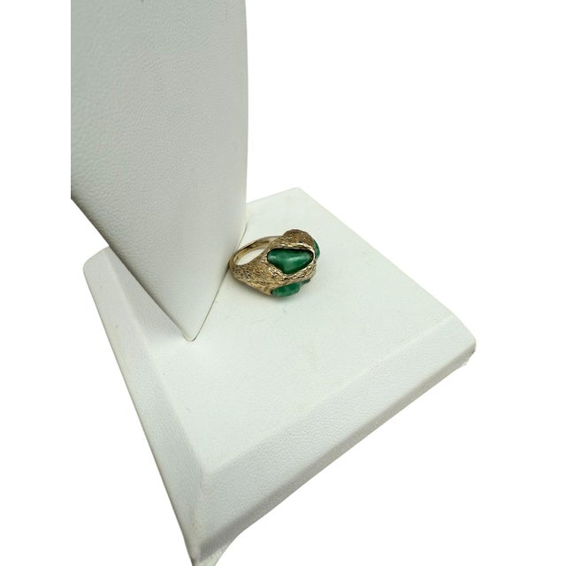 Brutalist Sterling Panetta Faux Jade Ring, Size 5.25 For Sale - Image 6 of 9