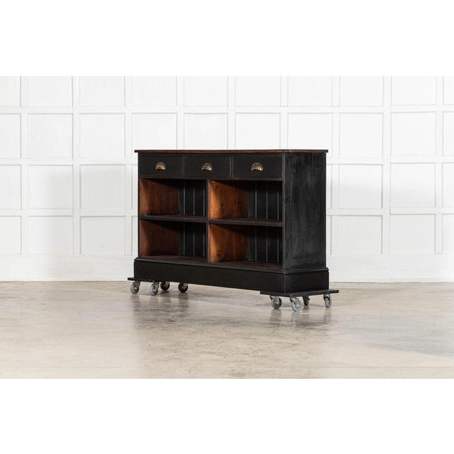 19th Century English Ebonised Mahogany & Pine Shop Counter, 1890s For Sale - Image 4 of 16