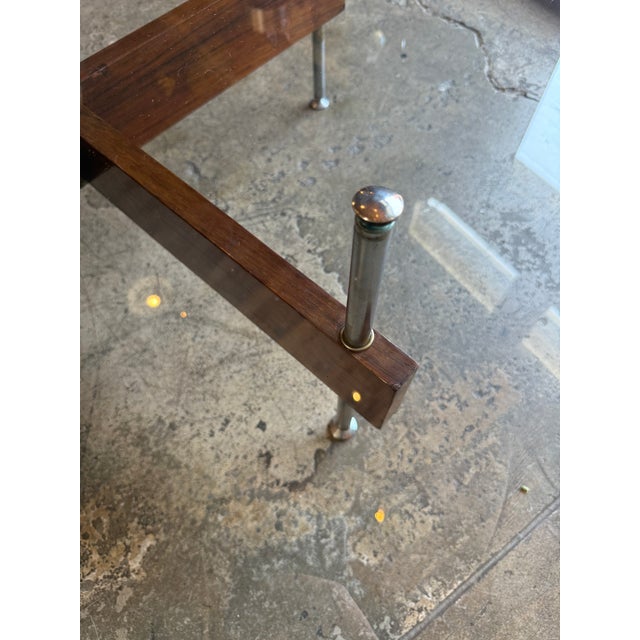 Brown Italian Round Glass Coffee Table With Wood X-Base For Sale - Image 8 of 12