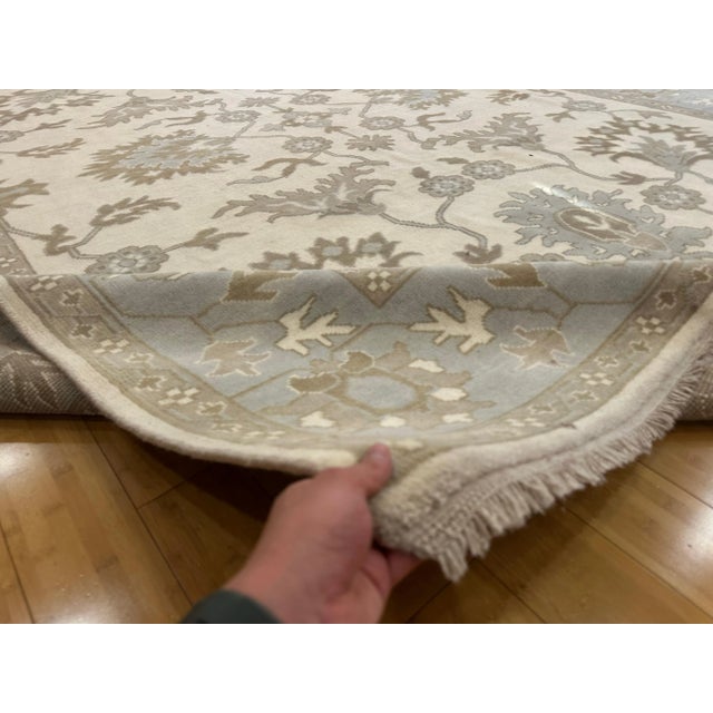 Serapi Handmade Wool Rug 9'1 X 11'11 - Soft Blue Beige Oushak Look For Sale - Image 4 of 10