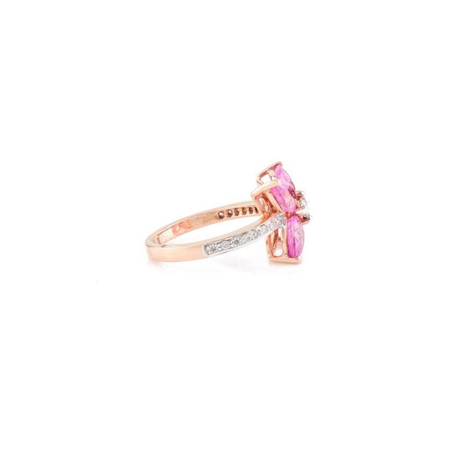 Pear Cut Pink Sapphire Diamond Floral Ring for Wedding Ring Size 5.5 For Sale In New York - Image 6 of 12