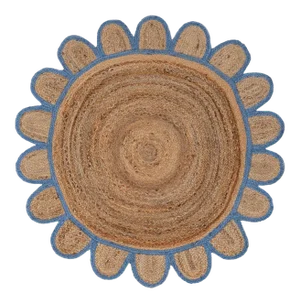 French Blue Round Jute Scallop Rug - 3'x3'