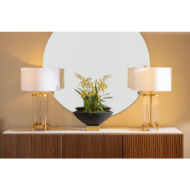 Traditional Artemis Glass Cylinder and Hammered Metal Lamp with Gold Feet For Sale - Image 3 of 5