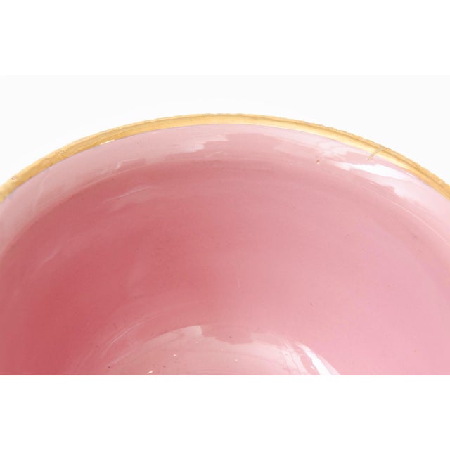 Vintage Aldo Londi for Bitossi Ceramic Seta Pedestal Bowl Pink, Brown, Gold Off White Yellow Hallmarked For Sale In Miami - Image 6 of 11