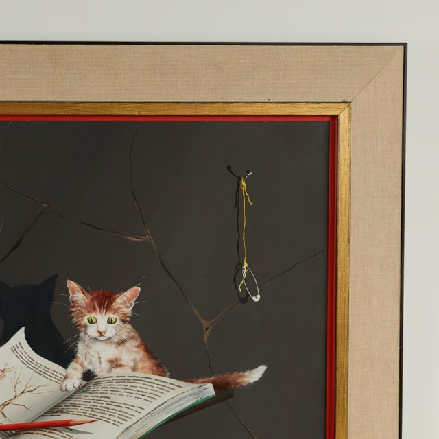 Vintage Still Life Painting With Kitten by Alfano Dardari For Sale In West Palm - Image 6 of 11