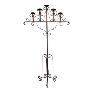 Mid 20th Century Patinated Metal Five-Light Floor Candelabrum / Torchere For Sale