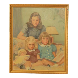 American 1940s Family Portrait Original Oil Painting, by Frederic Anderson
