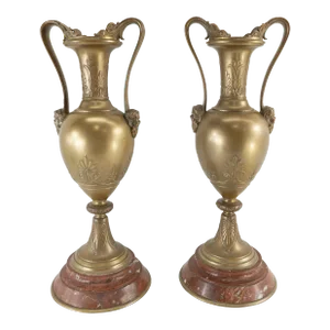 19th Century Neoclassical Bronze and Marble Urns or Candleholders