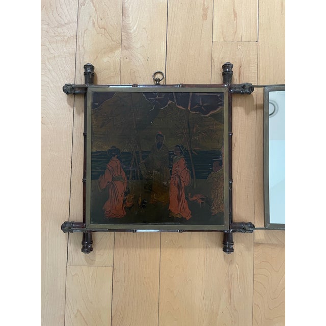 Rustic European Asian Style Trifold Mirror For Sale - Image 3 of 8