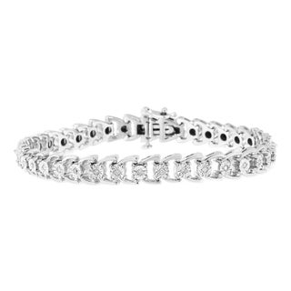 .925 Sterling Silver 1/4 Cttw Miracle Set Round Diamond Composite Open Linked Composite Line Bracelet - 7.5" For Sale