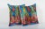 Mid-Century Modern Red and Blue Floral Tulip Ikat Velvet Cushion Cover - A Pair 20'' X 20'' For Sale - Image 3 of 5