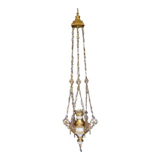 20th Century Religious Brass Alabaster Sanctuary Lamp For Sale
