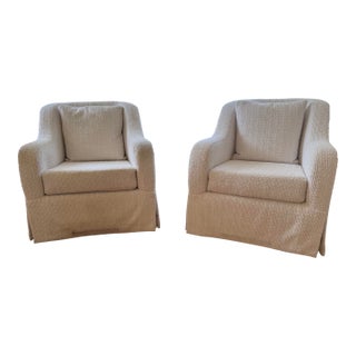 White Boucle Swivel Chairs, 2 Pieces For Sale