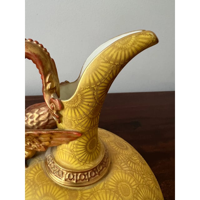 English Antique Royal Worcester Golden Ewer With Winged Dragon For Sale - Image 3 of 13