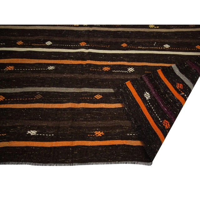 Mid 20th Century Orange & Brown Goat Hair Vintage Kilim For Sale - Image 5 of 7