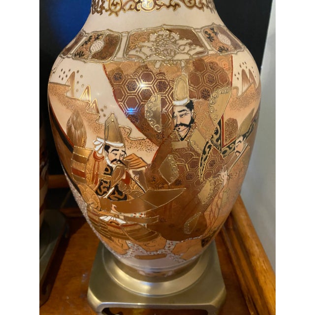 Japanese Asian Satsuma Hand Painted Vintage Lamps - A Pair For Sale In Chicago - Image 6 of 11