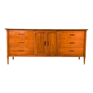Mid 20th Century Walnut 9 Drawer Dresser Laminate Top