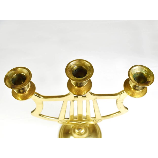 Mid 20th Century Vintage Brass 3 Arm Candelabra Centerpiece For Sale - Image 5 of 7