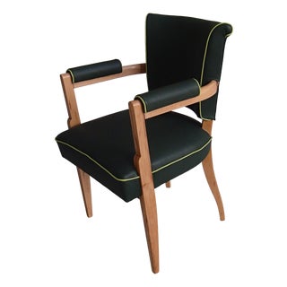 Desk Chair with Green Leather Seat and Light Piping, 1930s For Sale