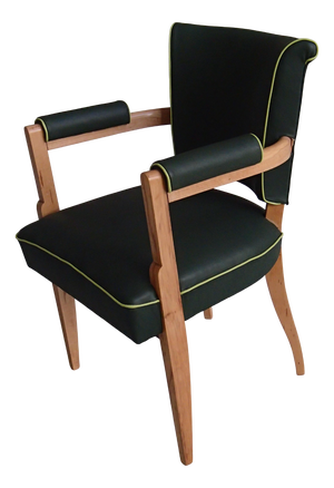 Desk Chair with Green Leather Seat and Light Piping, 1930s