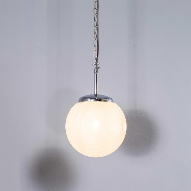 Mouth-Blown Ribbed Opaline Pendant Lamp, 1940s For Sale - Image 6 of 12