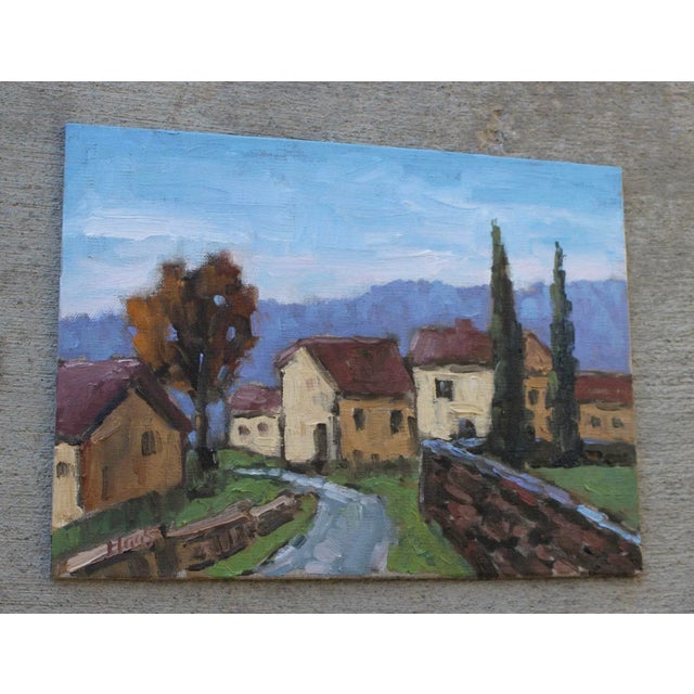 Quiet Places & Journeys — Afternoon Village Lane Original oil painting by Haas, 12 x 9 unframed linen panel, signed. A...