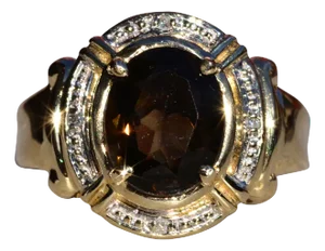 The Mortlach: Ladies 14K Yellow Gold Ring set with Smokey Quartz and Diamonds