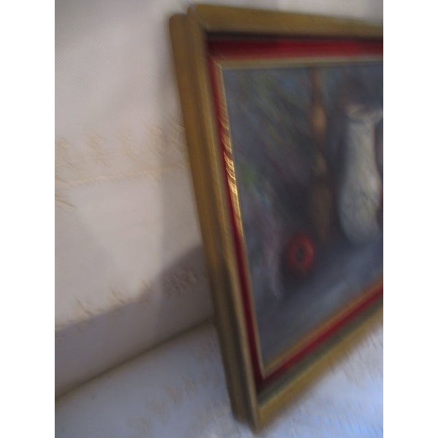 Blue Mid Century Oil on Canvas Board Artist Signed Still Life Framed For Sale - Image 8 of 14