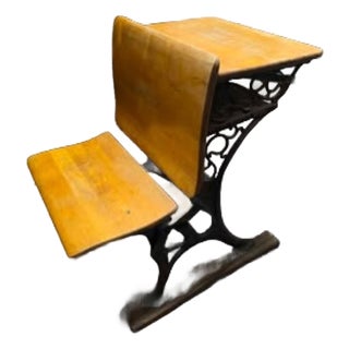 Authentic 19th-Century Cast Iron and Wood School Desk – Grand Rapids, MI (1885) For Sale