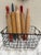 Vintage Rustic Wood Set of Assorted Rolling Pins, Set of Six With Black Metal Basket For Sale In Sacramento - Image 6 of 10
