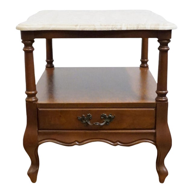 Hammary Furniture Solid Cherry Country French 20" Accent End Table W. White Granite Top For Sale