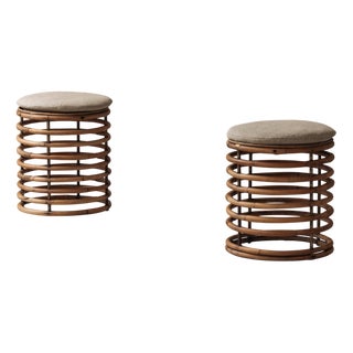 Spiral Rattan Stools in the style of Tito Agnoli, Italy, 1960s, Set of 2 For Sale