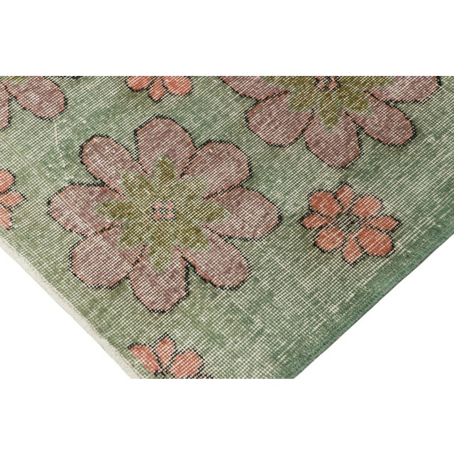 Vintage Turkish Rug in Green With Purple Floral Medallions - Rug & Kilim For Sale In New York - Image 6 of 8