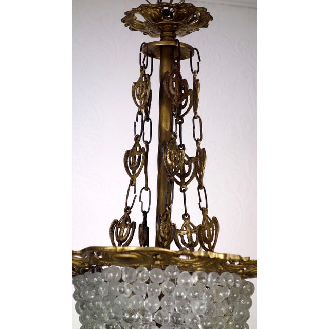 1930s Antique French Brass Glass Grape Shade Chandelier, 1930s For Sale - Image 5 of 11