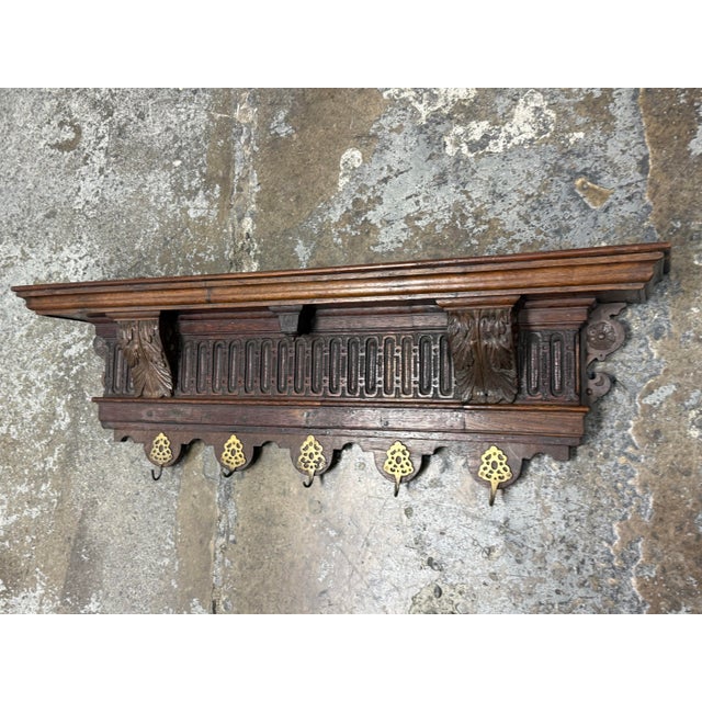 Italian Walnut Carved Hanging Coat Rack, Antique For Sale - Image 4 of 12