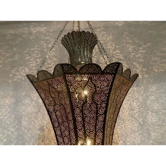 Moroccan Brass Chandelier Oversized Andalusian Moorish Style For Sale - Image 11 of 13
