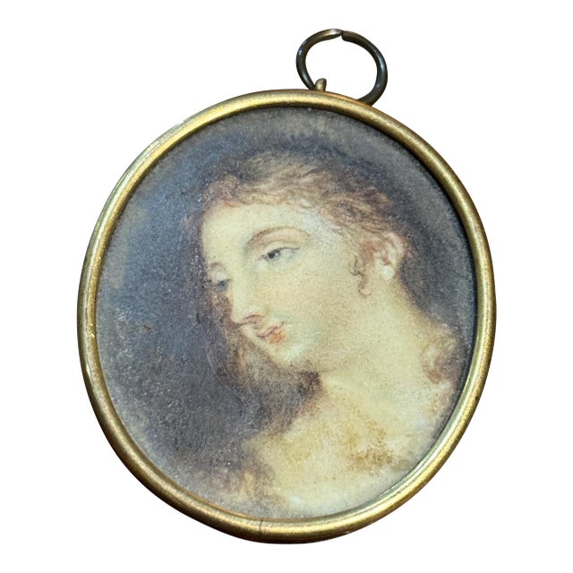 Antique Portrait Painting Pendant- 19th Century For Sale