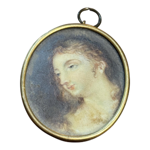Antique Portrait Painting Pendant- 19th Century