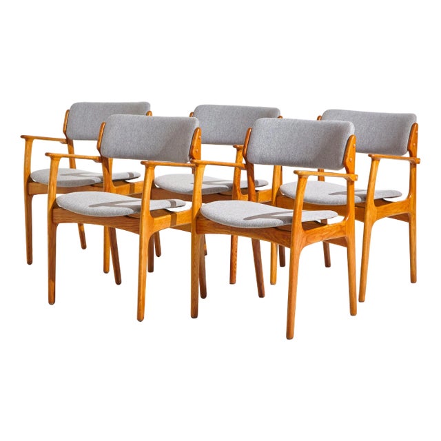 Model 49 Oak Armchair by Erik Buch for O.D. Møbler, 1960s, Set of 5 For Sale